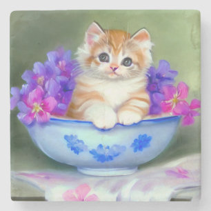 Oranje en White Kitten Illustratie Stenen Onderzetter