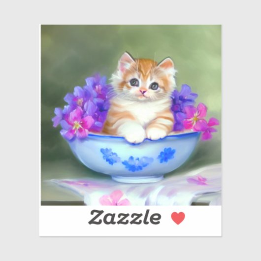  Oranje en White Kitten Illustratie Sticker (Vel)
