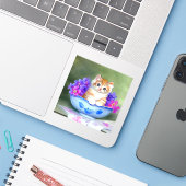  Oranje en White Kitten Illustratie Sticker (Laptop met iPhone)