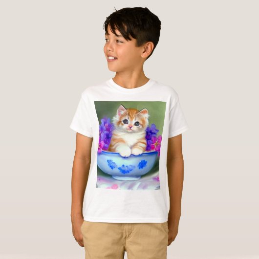  Oranje en White Kitten Illustratie T-shirt (Voorkant volledig)