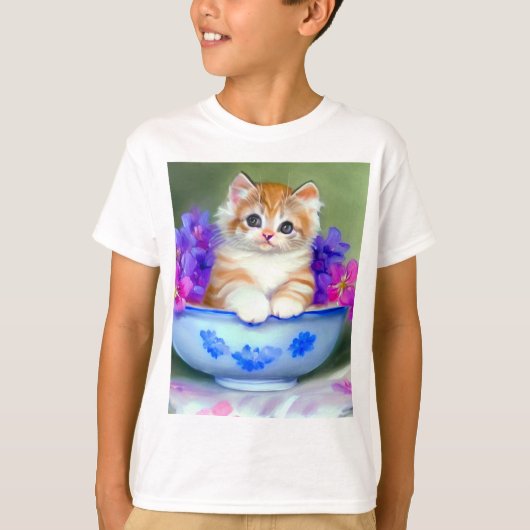  Oranje en White Kitten Illustratie T-shirt (Voorkant)