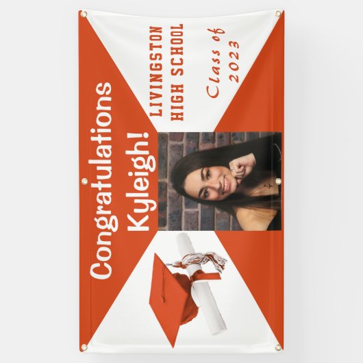 Oranje en wit Afstuderen Spandoek (Verticaal)