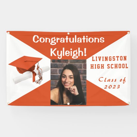 Oranje en wit Afstuderen Spandoek (Horizontaal)