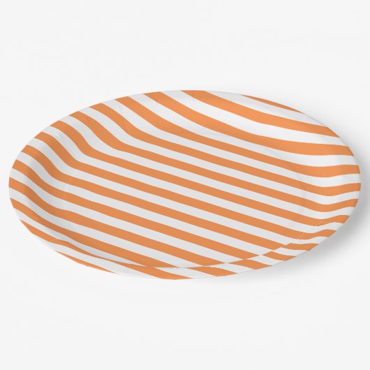 Oranje en wit bandpatroon papieren bordje (Gekanteld)