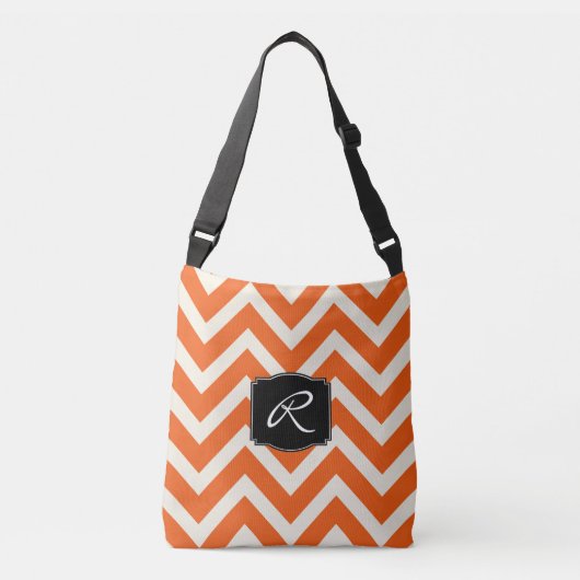Oranje en wit Chevron Patroon met Monogram Crossbody Tas (Voorkant)
