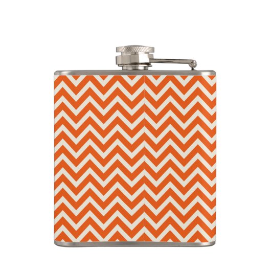 Oranje en wit Chevron Patroon met Monogram Heupfles (Achterkant)