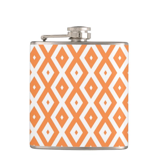 Oranje en wit diamantpatroon heupfles (Voorkant)
