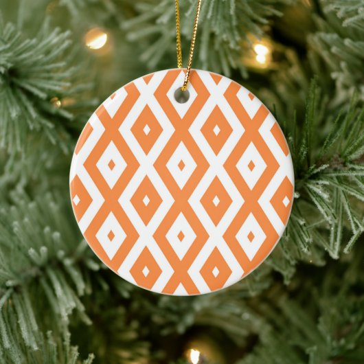 Oranje en wit diamantpatroon keramisch ornament (Boom)