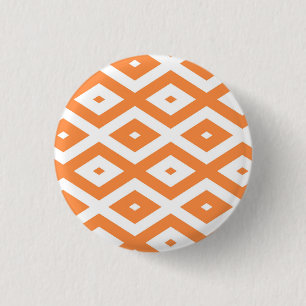 Oranje en wit diamantpatroon ronde button 3,2 cm