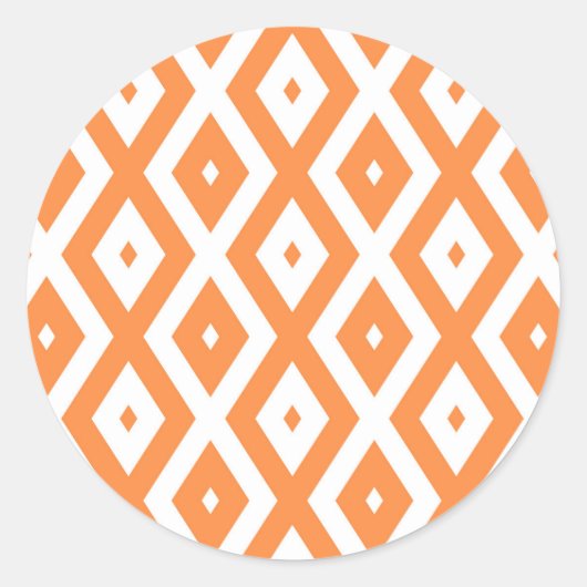 Oranje en wit diamantpatroon ronde sticker (Voorkant)