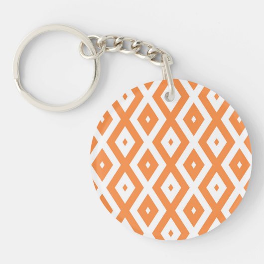 Oranje en wit diamantpatroon sleutelhanger (Voorkant)