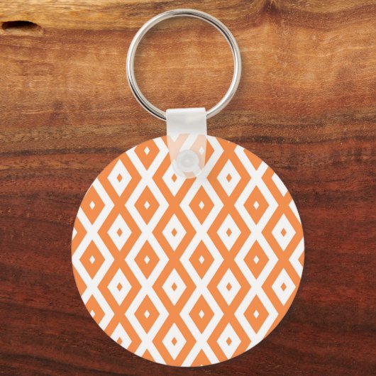 Oranje en wit diamantpatroon sleutelhanger (Voorkant)