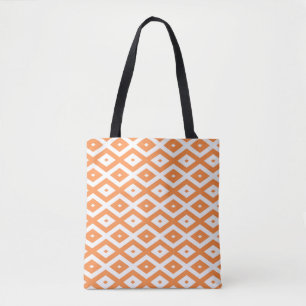 Oranje en wit diamantpatroon tote bag