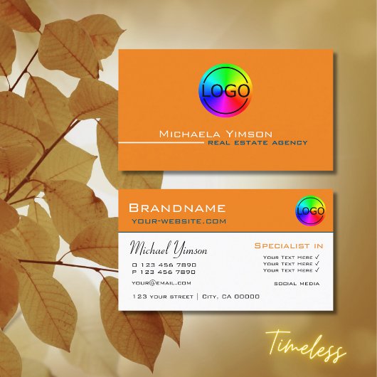 Oranje en wit, eenvoudig met Logo Visitekaartje