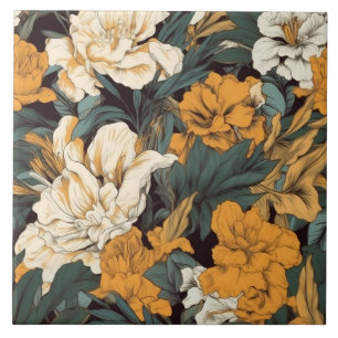 Oranje en wit  floreel tegeltje