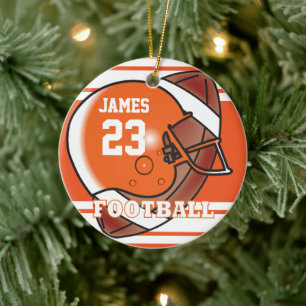 Oranje en wit Football 🏈   Naam en nummer DIY Keramisch Ornament