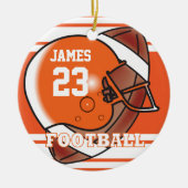 Oranje en wit Football 🏈 | Naam en nummer DIY Keramisch Ornament (Voorkant)