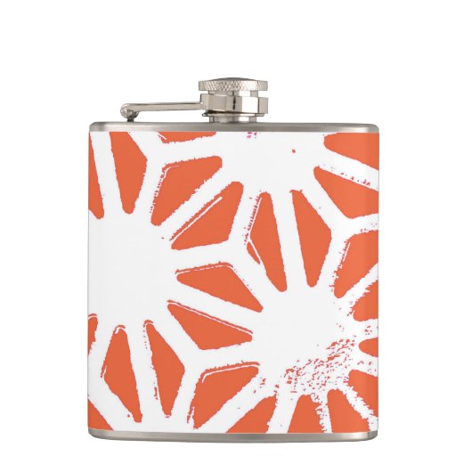 Oranje en wit geometrisch patroon heupfles (Voorkant)
