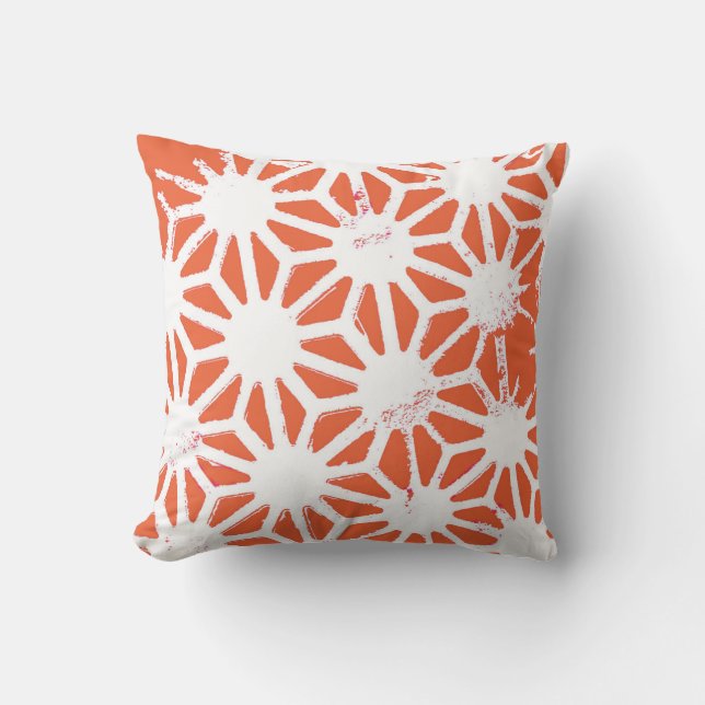 Oranje en wit geometrisch patroon kussen (Voorkant)