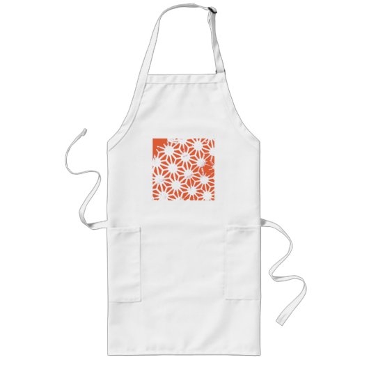 Oranje en wit geometrisch patroon lang schort (Voorkant)