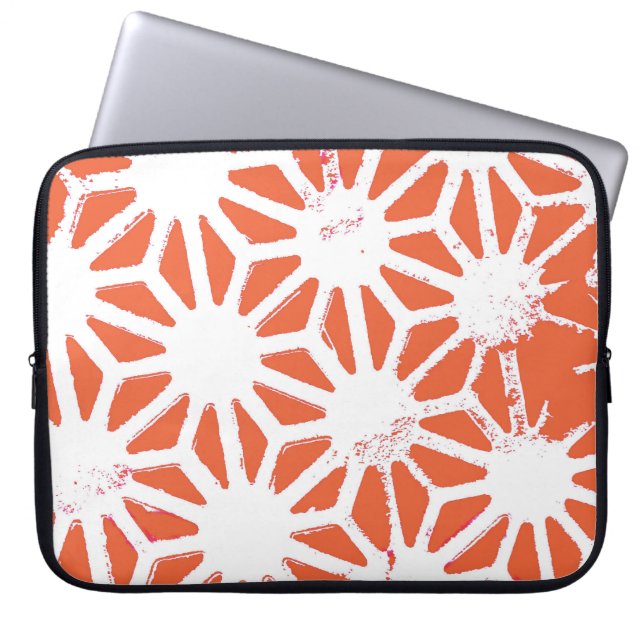 Oranje en wit geometrisch patroon laptop sleeve (Voorkant)