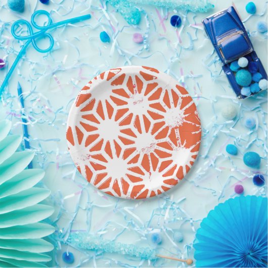 Oranje en wit geometrisch patroon papieren bordje (Feest)