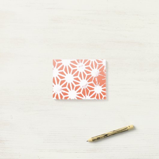 Oranje en wit geometrisch patroon post-it® notes (Op bureau)