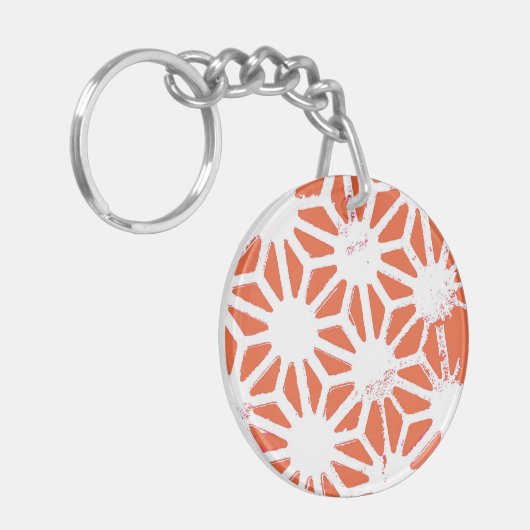 Oranje en wit geometrisch patroon sleutelhanger (Voorkant Links)