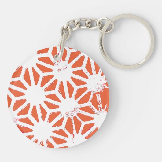 Oranje en wit geometrisch patroon sleutelhanger (Achterkant)