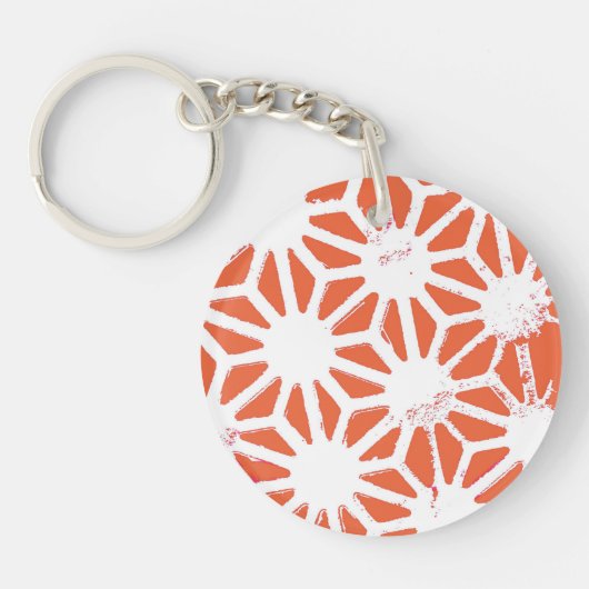 Oranje en wit geometrisch patroon sleutelhanger (Voorkant)
