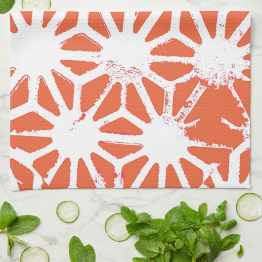 Oranje en wit geometrisch patroon theedoek (Gevouwen)