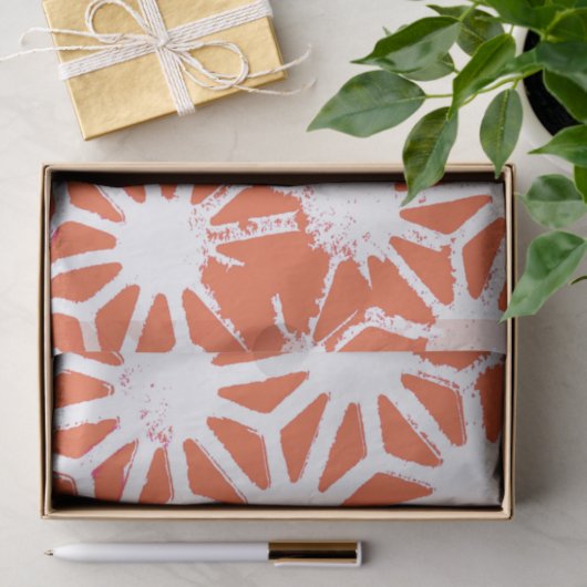 Oranje en wit geometrisch patroon tissuepapier (Geschenk)