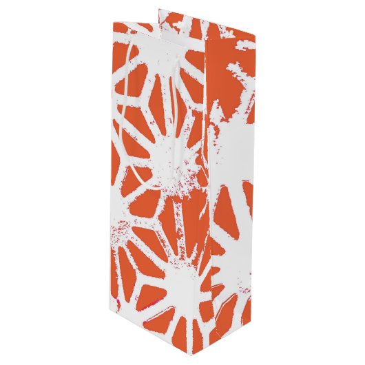 Oranje en wit geometrisch patroon wijn cadeautas (Voorkant Gekanteld)
