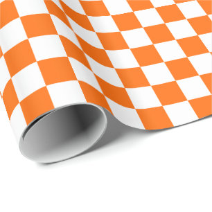 Oranje en wit geruit cadeaupapier