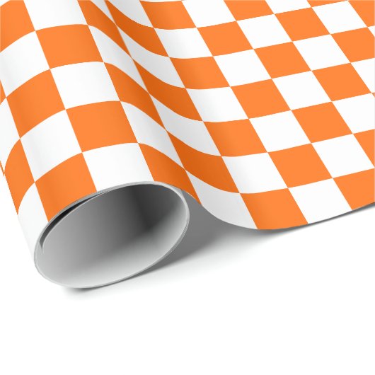 Oranje en wit geruit cadeaupapier (Rol Hoek)