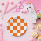 Oranje en wit geruit papieren bordje (Feest)
