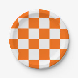 Oranje en wit geruit papieren bordje