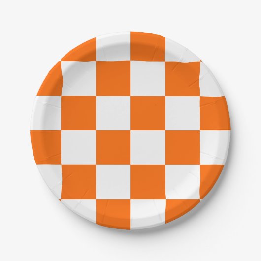 Oranje en wit geruit papieren bordje (Voorkant)