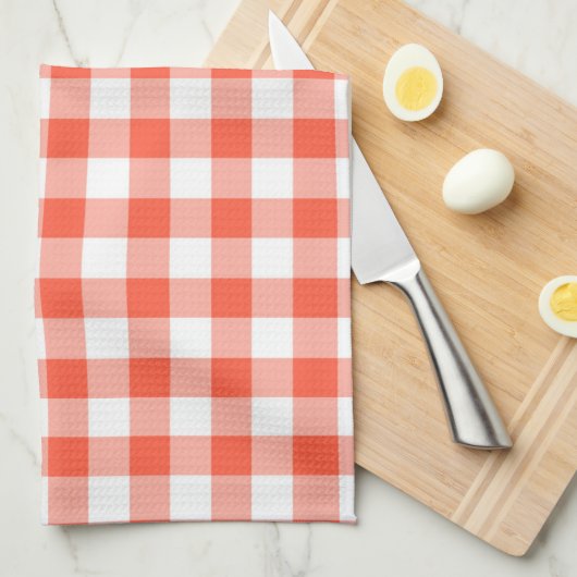 Oranje en wit Gingham Check Patroon Theedoek (Quarter Fold)