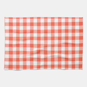 Oranje en wit Gingham Check Patroon Theedoek