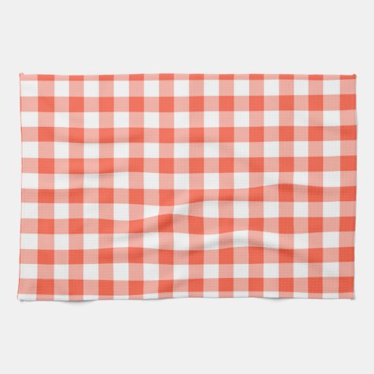 Oranje en wit Gingham Check Patroon Theedoek (Horizontaal)