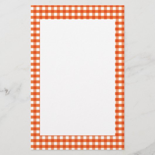 Oranje en wit Gingham Pattern Briefpapier (Voorkant)