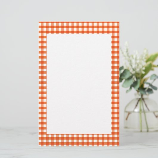 Oranje en wit Gingham Pattern Briefpapier (Staand voorkant)