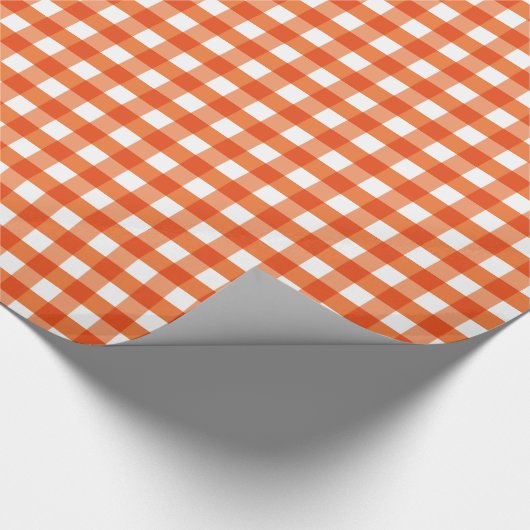 Oranje en wit Gingham Pattern Cadeaupapier (Hoek)