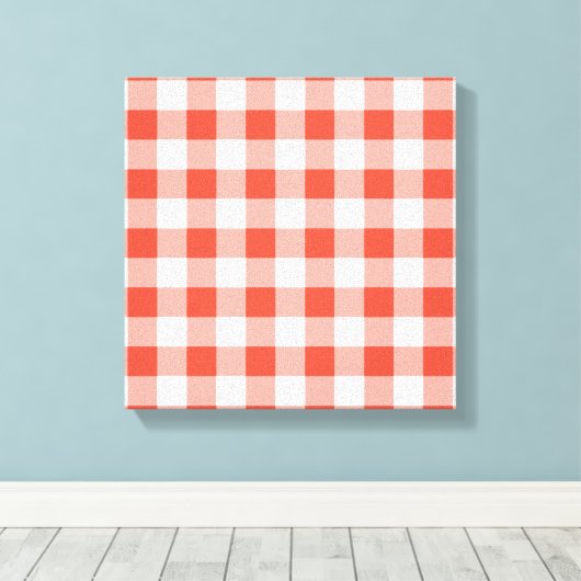 Oranje en wit Gingham Pattern Canvas Afdruk (Insitu (Houten vloer))