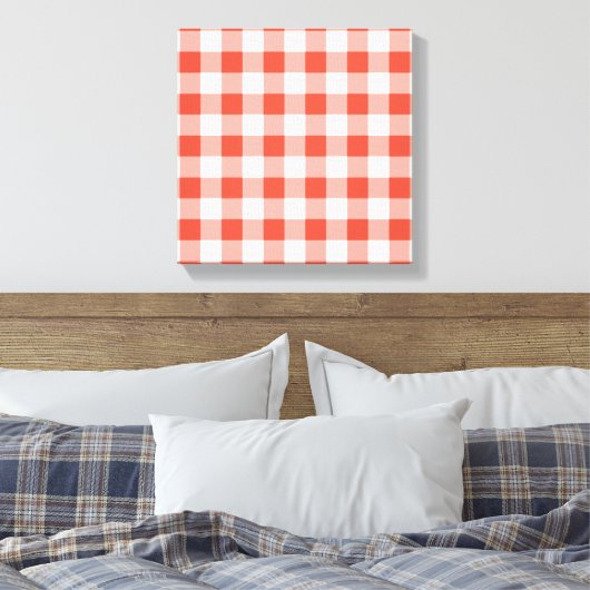 Oranje en wit Gingham Pattern Canvas Afdruk (Insitu (Slaapkamer))
