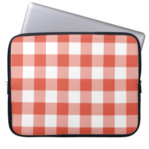 Oranje en wit Gingham Pattern Laptop Sleeve