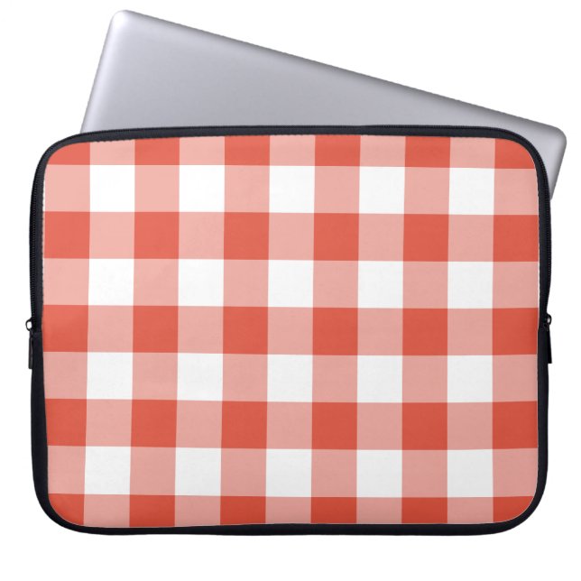 Oranje en wit Gingham Pattern Laptop Sleeve (Voorkant)