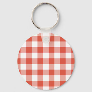 Oranje en wit Gingham Pattern Sleutelhanger