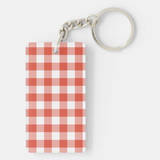 Oranje en wit Gingham Pattern Sleutelhanger (achterkant)